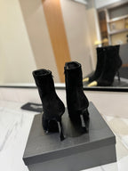 YSL 25 Metal Toe Short Boot Black Gold Suede 520787
