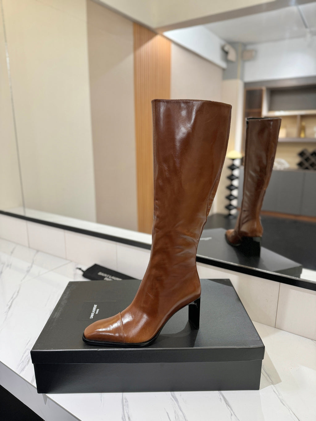 YSL 25 Zipper Sleeve Boot Brown Cowhide 520789