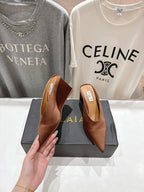 Alaia 25 Cube Wedge Mules Brown Silk Sheepskin 300083