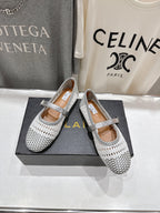 ALAIA MARY JANE FLATS white mix gray woven calfskin pattent