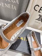 ALAIA MARY JANE FLATS white mix gray woven calfskin pattent