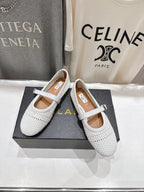 ALAIA MARY JANE FLATS white woven calfskin pattent