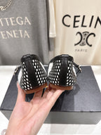 ALAIA MARY JANE FLATS white mix black woven calfskin pattent