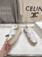 Prada 25s Platform Sneakers White Beige Calfskin And Suede 535494