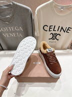 MiuMiu 25 Sneaker Brown Beige Suede Fur 535589