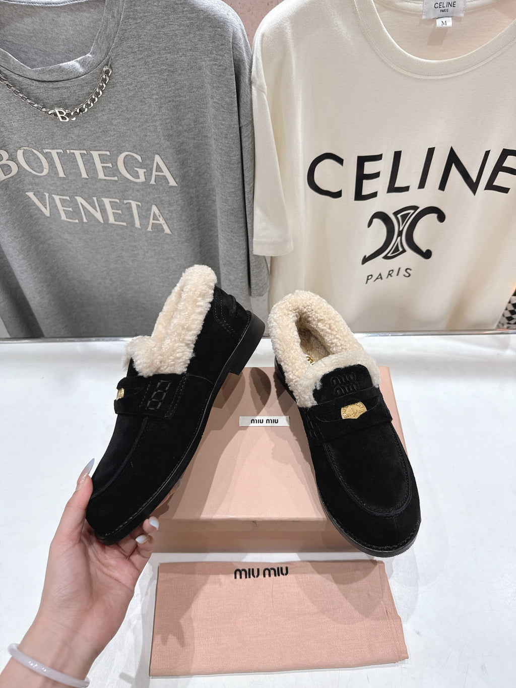 MiuMiu 25 Fur Loafer Black mix Beige Suede 535598