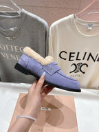 MiuMiu 25 Fur Loafer Light Purple mix Beige Suede 535599