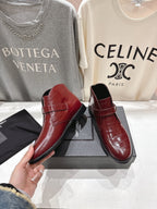 YSL 2025 Brogue Chelsea Ankle Boots Loafer Burgundy Cowhide 567585