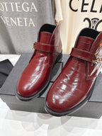 YSL 2025 Brogue Chelsea Ankle Boots Loafer Burgundy Cowhide 567585