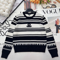 CC 26 Striped Plush Letter Knit Sweater Black White Wool 785169