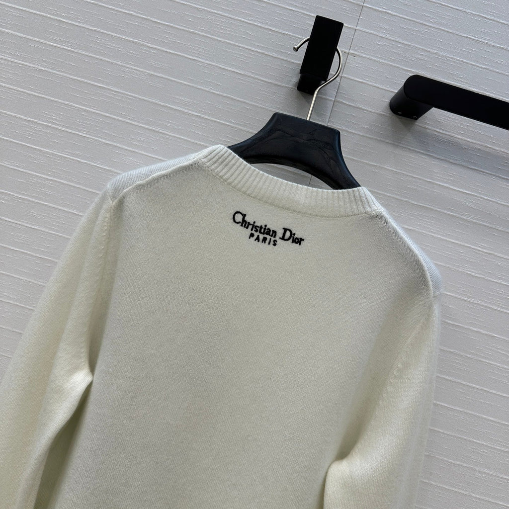 CD 25 Embroidered Sweater White Cashmere