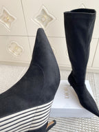 Dior 2025 Tribales Heeled Ankle High Boot 50mm Black White Suede 501201