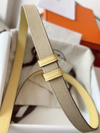HM Kelly Belt 18mm Beige Canvas Epsom Leather Pink Gold Buckle