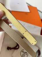 HM Kelly Belt 18mm Beige Canvas Epsom Leather Silver Buckle