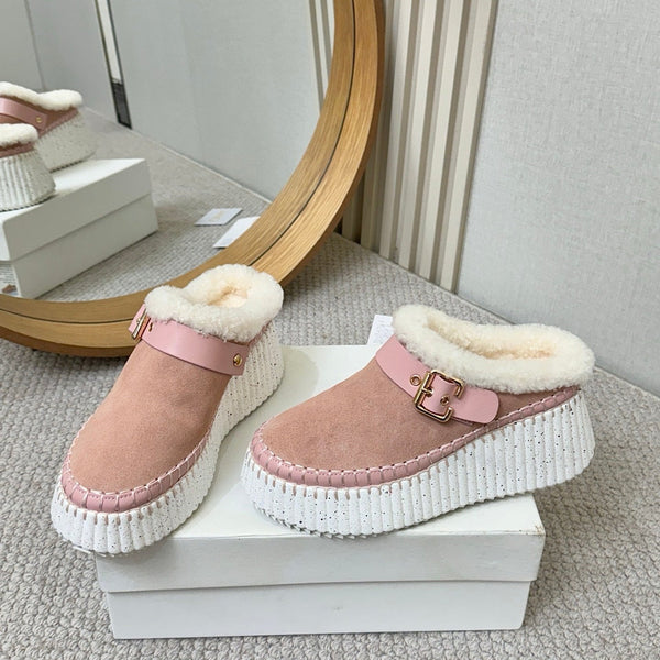 Chloe Nama Shearling-Lined Mule Pink Suede 528075