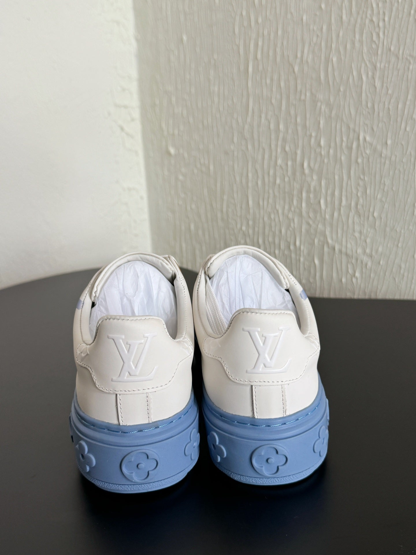 LV Sneakers Time Out  Logo Print White Mix Light Blue Calfskin