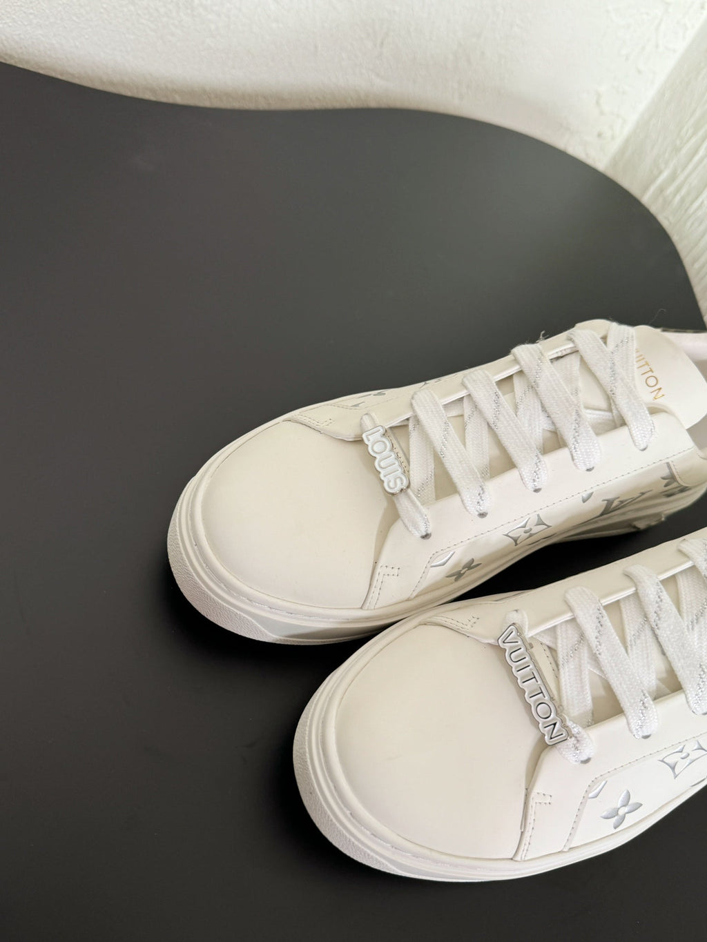LV Sneakers Time Out White Silver Monogram Calfskin