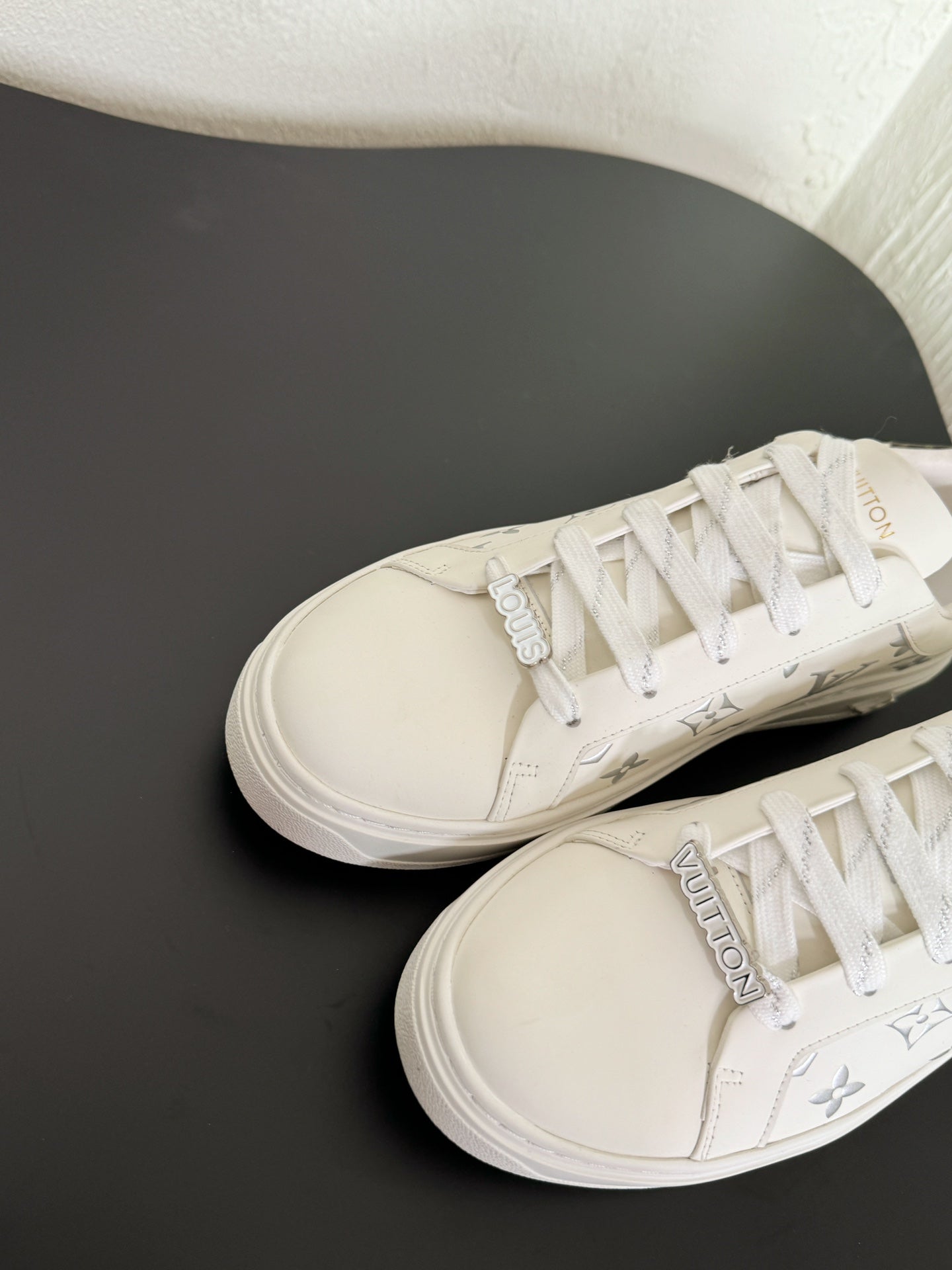 LV Sneakers Time Out White Silver Monogram Calfskin