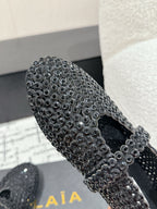 Alaia 25 Embellished Mary Jane Flats Black Suede  293178