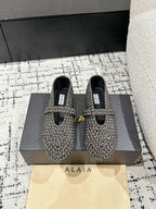 Alaia 25 Embellished Mary Jane Flats Silver Suede  293180