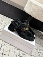 Chloe Covered Fur Slippers Black Wool 514327