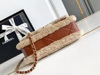 MEDIUM FLAP BAG 23 IN BEIGE WOOL AND GINGER ORANGE CALFSKIN GOLD HARDWARE
