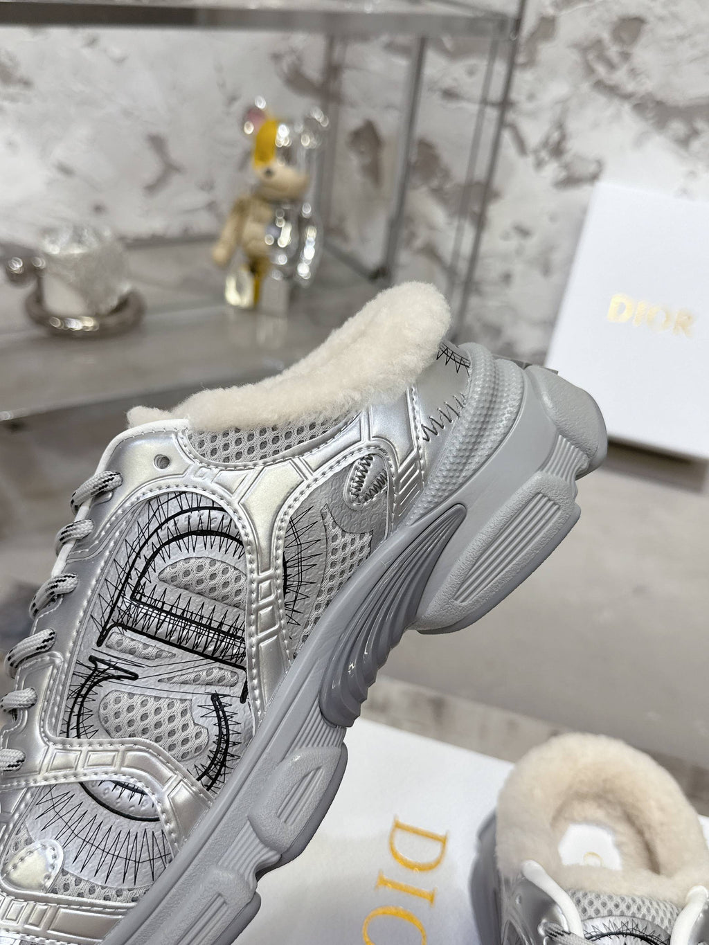 Dior 25 Chrono Sneakers Silver Mesh Calfskin 530322