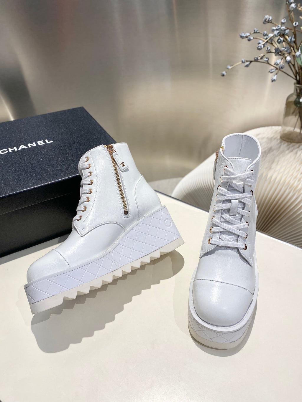 CC Ankle Boots 100m White Lambskin