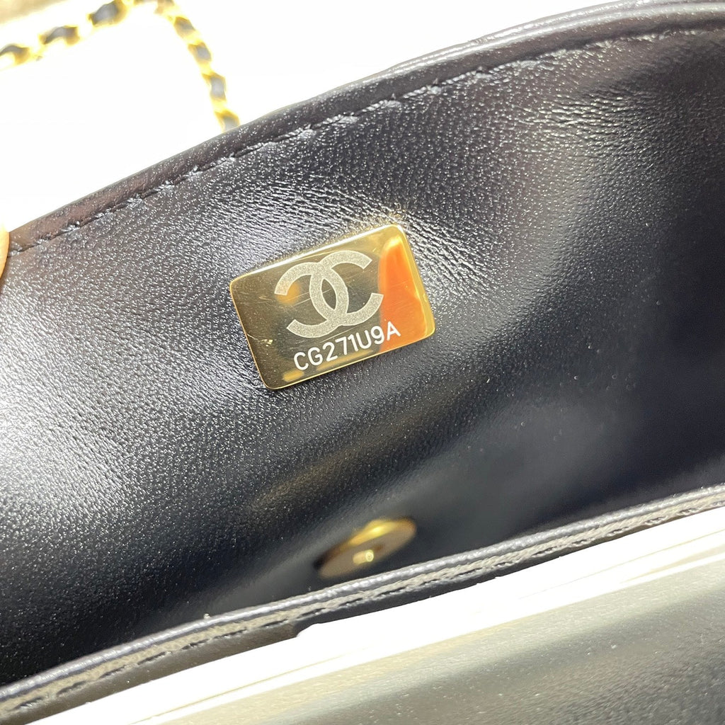 CC 25P Medium Flap Bag 25cm Top Handle Black Calfskin Gold Hardware
