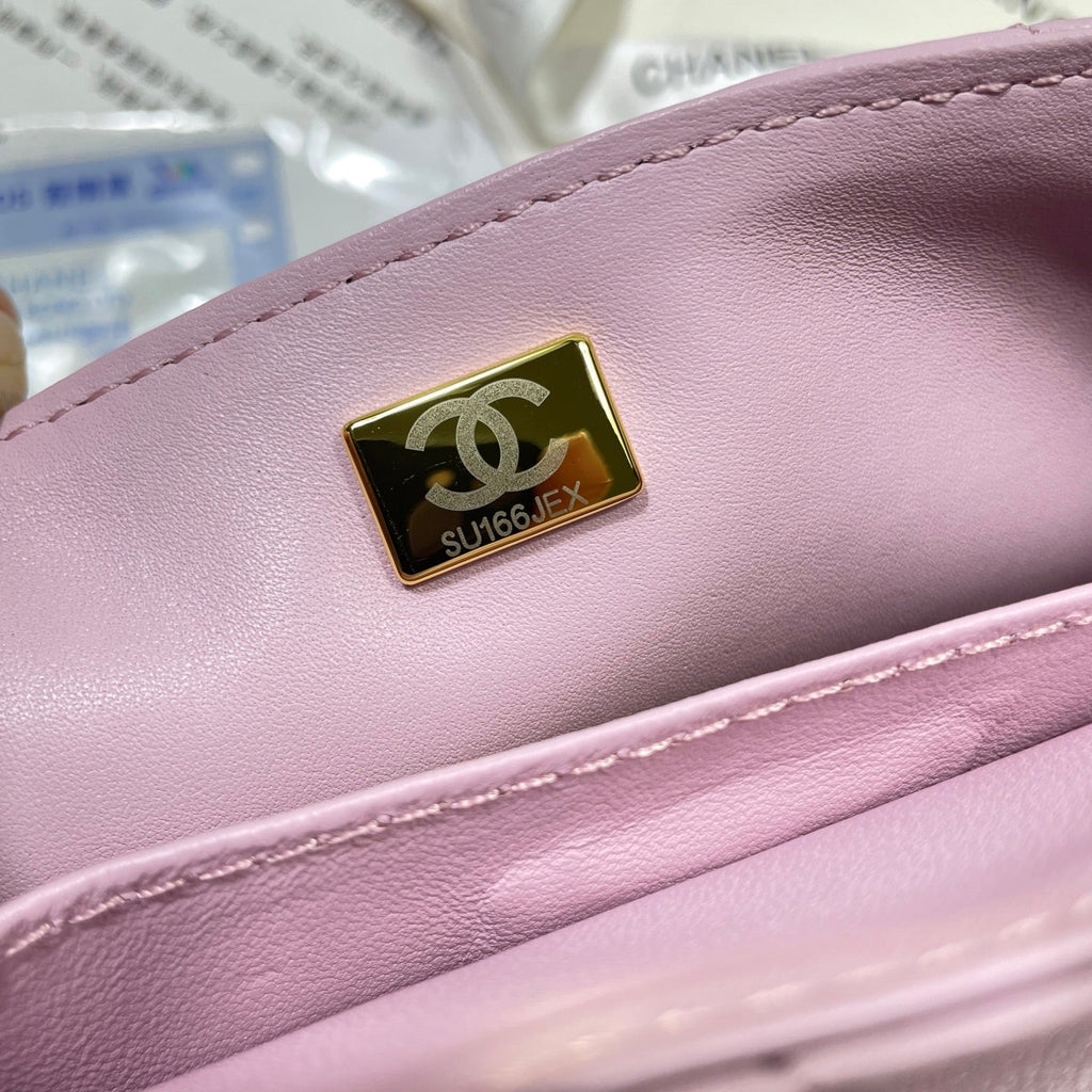 CC 25P Mini Flap Bag 20cm Top Handle Pink Calfskin Gold Hardware