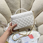CC 25P Medium Flap Bag 25cm Top Handle Cream Calfskin Gold Hardware
