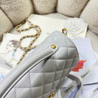 CC 25P Medium Flap Bag 25cm Top Handle Grey Calfskin Gold Hardware
