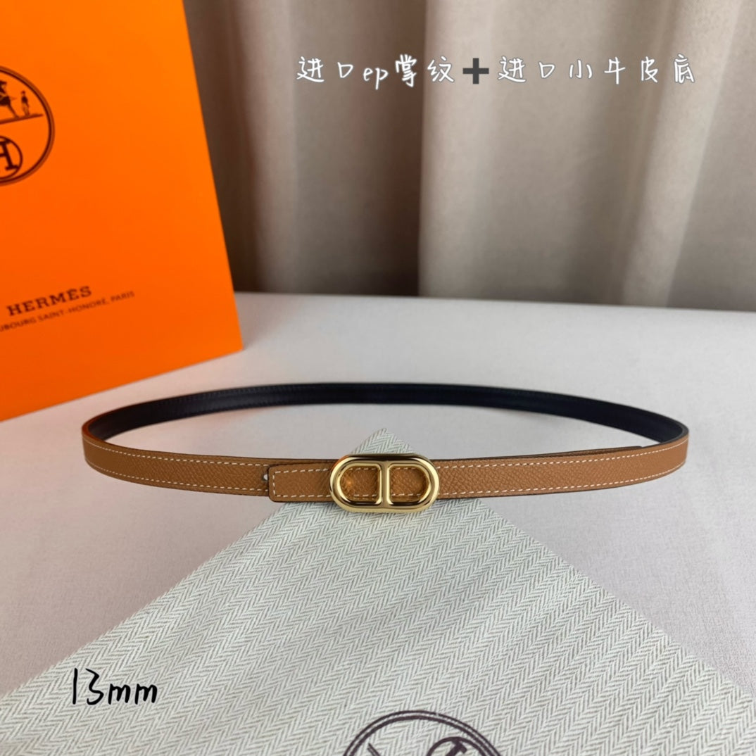HM MAILLON H BELT BUCKLE & REVERSIBLE CIDER ORANGE LEATHER STRAP 13 MM GOLDEN HARDWARE