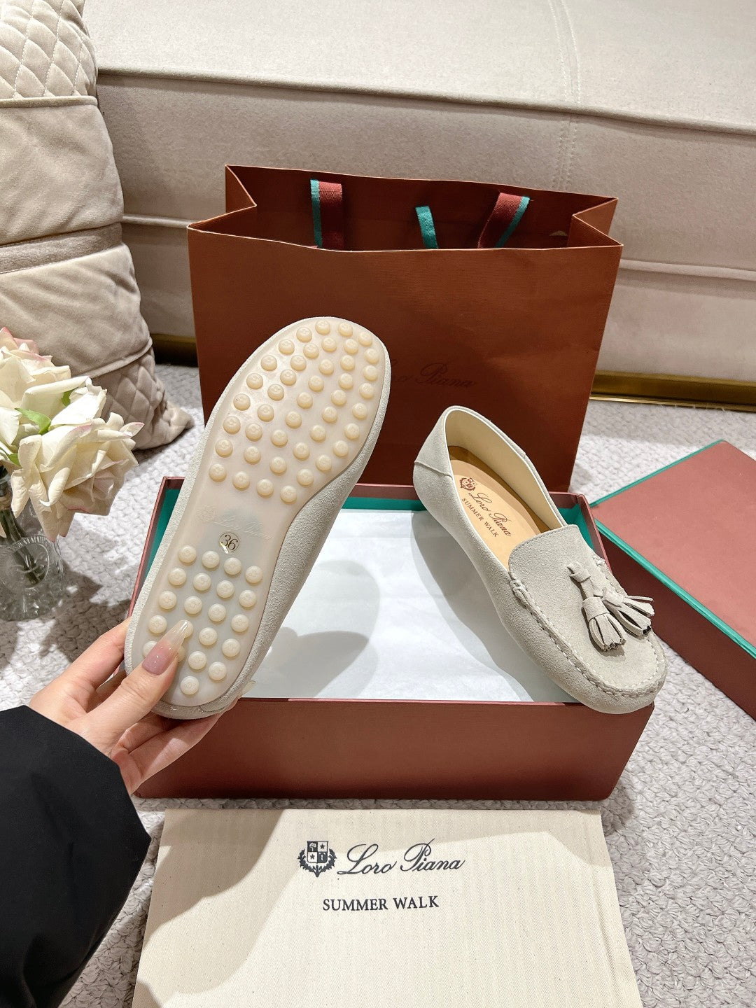 LP Dot sole walk mocassinown Abalone Grey Suede 215004