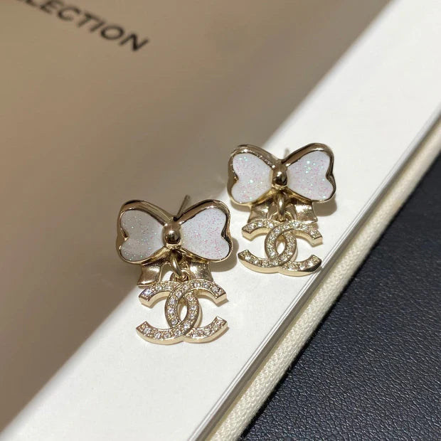 CC Fine Sparkling Bow Gold Mop Earrings