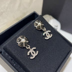 CC Flower Pendant Silver Black Diamond Earrings