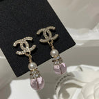 CC Pink Crystal Gold Pearl Earrings