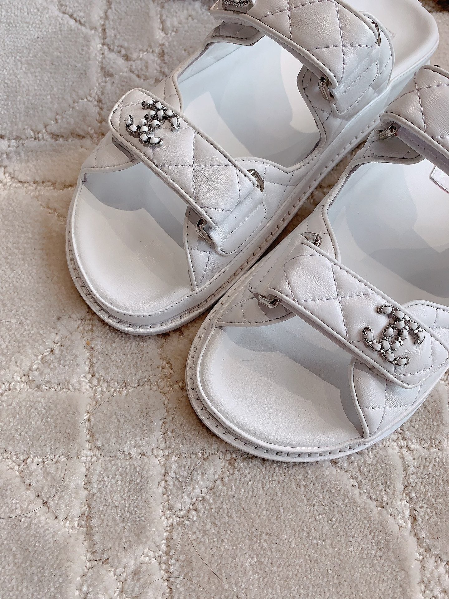 dad sandal mule white lambskin silver buckle