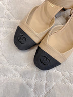 slingbacks beige calfskin black grosgrain