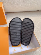 LV Sunset Platform Comfort Mule Black Gray Wool
