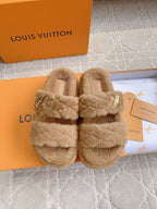 LV Sunset Platform Comfort Mule Light Brown Wool