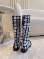CC High Boots In White Tweed Mix Curly Wool 145501