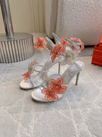 RC Flower Sandals Silver Sheepskin Rhinestones 328464