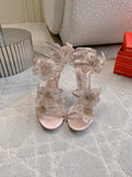 RC Flower Sandals Pink Nude Sheepskin Rhinestones 328466
