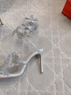 RC Flower Sandals Silver Sheepskin Rhinestones 328468