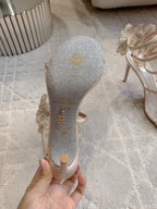 RC Flower Sandals Beige Sheepskin Rhinestones 328467