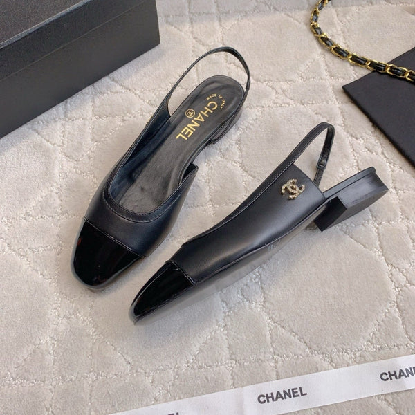 CC Cap Toe Slingback Black Lamskin 404281