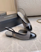 CC Cap Toe Slingback Black Gray Lambskin 404282