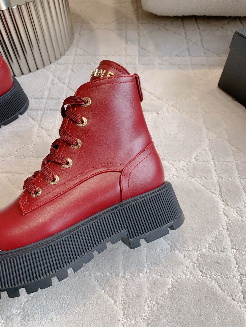 CC 24 Combat Boots 50mm Red Black Calfskin & Sheepskin 404287