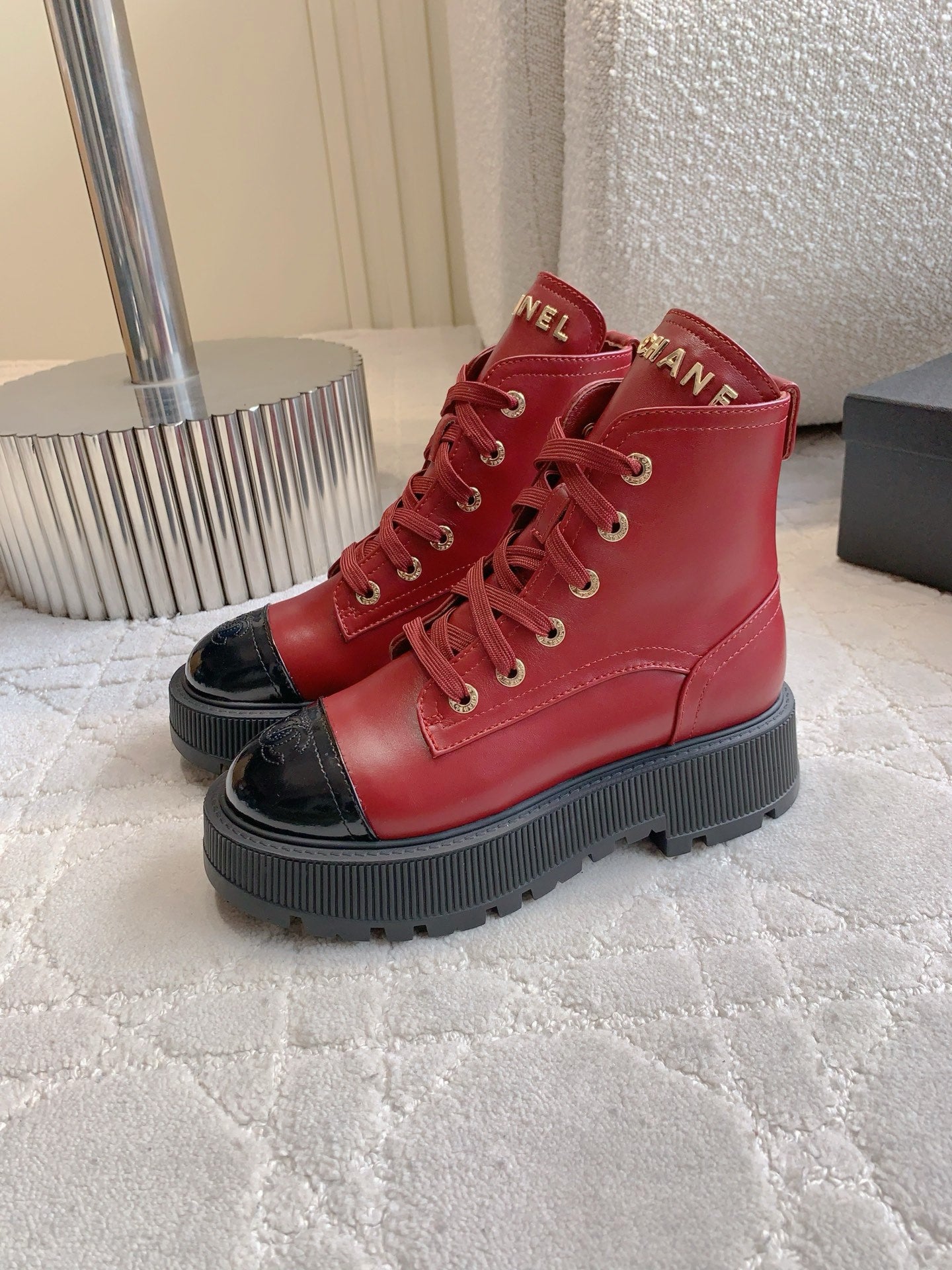 CC 24 Combat Boots 50mm Red Black Calfskin & Sheepskin 404287